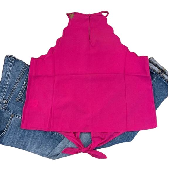 NWT Francesca's Alya Fuchsia Pink Scallop Sleeves Front Tie Tank Top - SIZE S - Picture 1 of 9